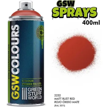 Modelářská barva Green Stuff World RED RUST Matt Primer Spray Paint 400ml (Green Stuff World)