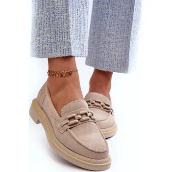 Dámské mokasíny Dámské semišové mokasíny na ploché podrážce s ozdobou D&A TW101 Barva: Béžová, Velikost: 38