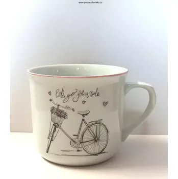 Vařák s nápisem "Let´s go for a ride" (Porcelánový hrnek - kolo)