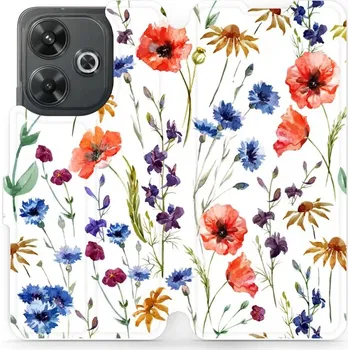 Pouzdro na mobilní telefon Flipové pouzdro Mobiwear - Xiaomi Redmi 13 - MP04S Luční kvítí (Knížkové flip pouzdro, obal, kryt na mobil Xiaomi Redmi 13 - MP04S Luční kvítí, materiál Umělá kůže + TPU - ochrana 360°, stojánek, silikonová vanička, magnetické zavírání)