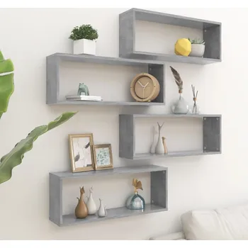 police ZBXL Nástěnné obdélníkové police 4 ks betonově šedé 60 x 15 x 23 cm