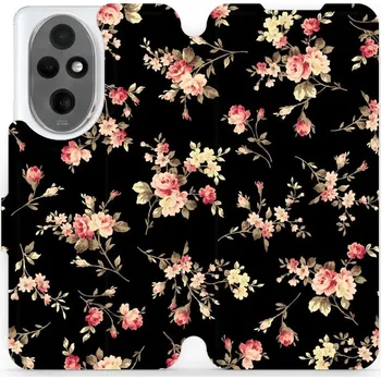 Pouzdro na mobilní telefon Flipové pouzdro Mobiwear - Honor 200 - VD02S Květy na černé (Knížkové flip pouzdro, obal, kryt na mobil Honor 200 - VD02S Květy na černé, materiál Umělá kůže + TPU - ochrana 360°, stojánek, silikonová vanička, magnetické zavírání)