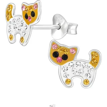 Náušnice Stříbrné puzetové náušnice Kočka S48443 (Náušnice s kočkou,kočky Šperkovní stříbro 925)
