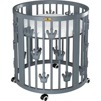 Dětská postýlka Oválná postýlka Royal Sleep 7v1 šedá korunky