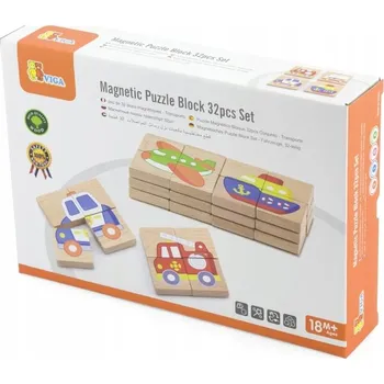 puzzle pro nejmenší VIGA Magnetické puzzle dopravní prostředky 8x 4 dílky