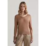 SVETR GANT FINE KNIT V-NECK CARAMEL BEIGE