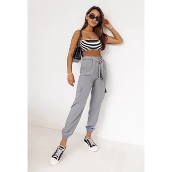 Dámské kalhoty Šedé dámské kalhoty bojovky (8266) odstíny šedé L (40)