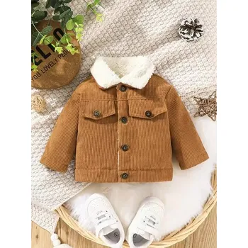 Kojenecká bunda Chlapecký zimní kabátek s beránkem (3 měsíce - 3 roky) Barva: Hnědá, Velikost: 6-9 měsíců