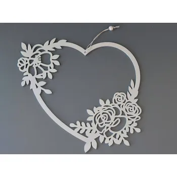 Dřevěný závěs / dekorace - Srdce s růží