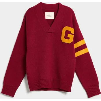 Pánský svetr SVETR GANT PP LETTERMAN V-NECK RED SHADOW