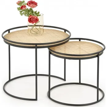 Konferenční stolek Set 2 konferenčních stolků MANADO — kov, přírodní ratan