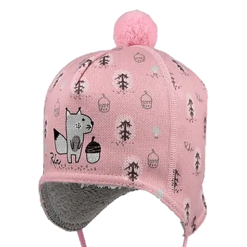 Kojenecká čepice RDX Dívčí čepice vázací s bambulí Veverka Růžová Vel. 4