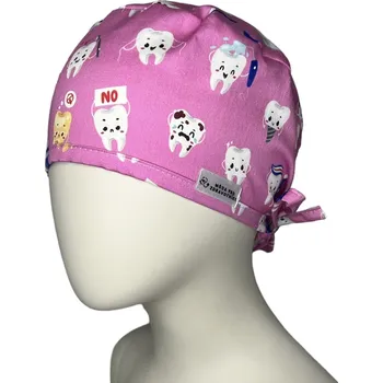 Zdravotnický oděv Lékařská čepice ZOUBKY NA RŮŽOVÉ - zubařská čepice C-587-UNI