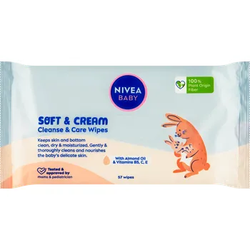 Pleťový krém NIVEA Baby Čisticí a pečující ubrousky Soft & Cream 57ks