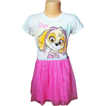 Dívčí šaty Eplusm Dívčí šaty TLAPKOVÁ PATROLA SKYE s tylovou vrstvou růžovobílé Barva: Bílorůžová, Velikost: 104