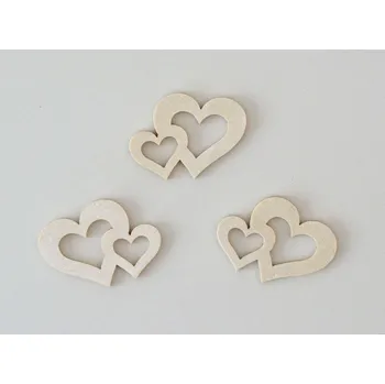 Dřevěné dekorace - Srdíčka dvojitá bílá 4 cm