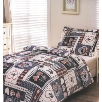 Povlečení České povlečení Mikroplyšové povlečení mikroflanel SRDÍČKA ŠEDÁ /2 140 x 200, 70 x 90 cm zipový uzávěr