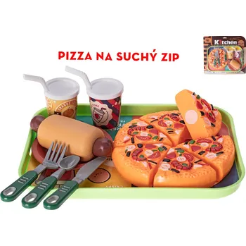 Dětská kuchyňka Mikro trading Fast food - Pizza na suchý zip, hot dog a nápoje 2 ks s podnosem