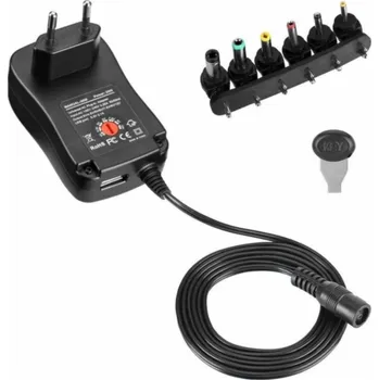 Techly adaptér pro notebook Techly AC adaptér Univerzální nastavitelný 3-12V 1A 12W USB 5V 2.1A