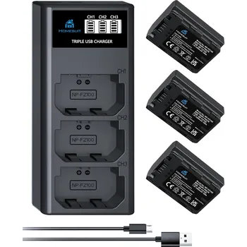 SET externí USB nabíječky a 3 baterií NP-FZ100 2500mAh pro Sony řady A7III, A9, A7RIII, A7RII, A6600, A7SIII, A7IV, A74