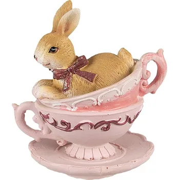 Dekorace socha králík v růžových šálcích - 9*7*9 cm