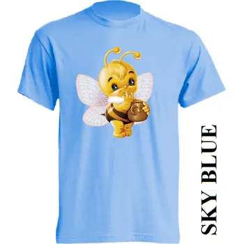 Dívčí tričko detske-levne-bavlnene-tricko-potisk-včelka Barva: Sky blue - nebesky modrá, velikost: 92