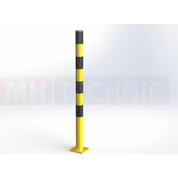Plotový sloupek MH Technic s.r.o. Ochranný sloupek Ø 60 mm s patkou, výška 1000 mm, žlutý s reflexními pruhy
