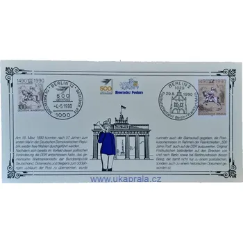 Sběratelství NSR,NDR, Pamětní list k 500. výročí pošty, jízda poštovního dostavníku, r. 1990
