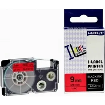 Pásek do tiskárny Páska kompatibilní s Casio XR-9RD1, 9 mm x 8 m, černý tisk na červeném pozadí