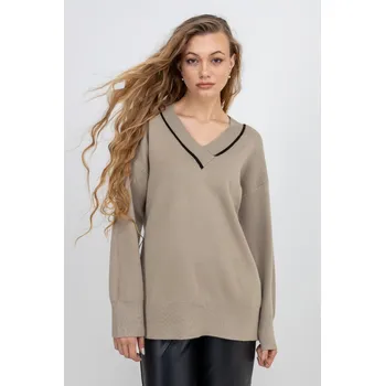 Dámský svetr Vero Moda dámský svetr s výstřihem do V Saba hnědý Velikost: XS