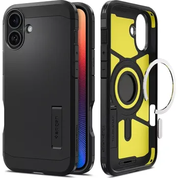 Pouzdro na mobilní telefon Odolné pouzdro SPIGEN Tough Armor Mag s MagSafe - Apple iPhone 16 - Black se stojánkem (SPIGEN Tough Armor Mag s MagSafe for Apple iPhone 16 - Black)