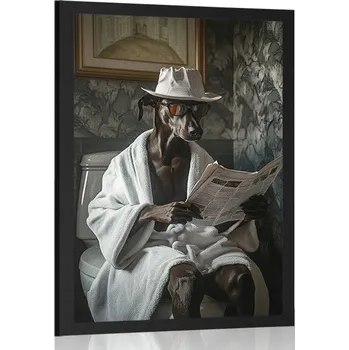 Plakát Dovido Plakát pes s novinami na záchodě