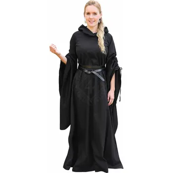 Karnevalový kostým Battle Merchant Středověké šaty Isra s trumpetovými rukávy, černé