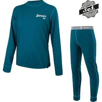 SENSOR DOUBLE FACE SET LOGO juniorský triko dl.rukáv + spodky safír