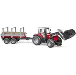 Maják Bruder 2046 Massey Ferguson 7480 s nakladačem a přívěsem na dřevo