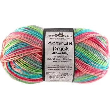 Příze Schoppel Wolle Admiral R Druck 1745 Gras-Rosa-Türkis (Příze Admiral R Druck 1745 Gras-Rosa-Türkis)