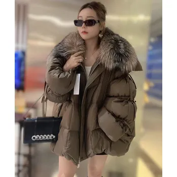 Dámská parka Péřová zimní bunda plněná husím peřím s kožešinou lišky Velikost: M, Barva (Varianta): 7
