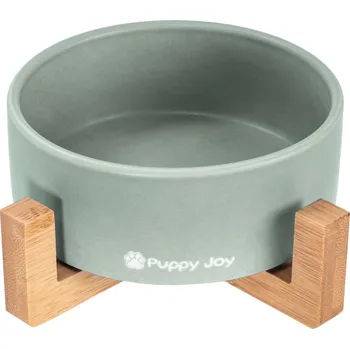 Keramická miska na bambusovém stojanu pro psy a kočky CATI šedá