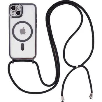 Pouzdro na mobilní telefon MagSafe silikonový kryt se šňůrkou pro Apple iPhone 16 Pro - černý