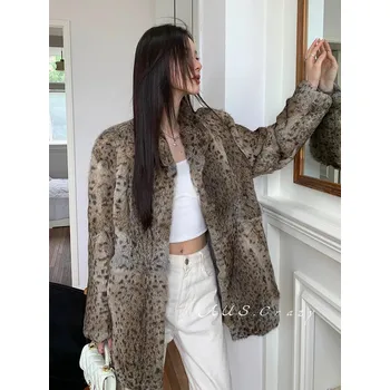 Dámský kabát Kabátek kožich zvířecí vzor leopard, pravý králík Velikost: L, Barva (Varianta): 1