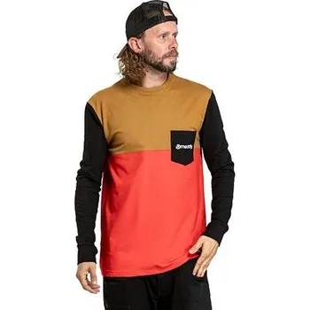 Meatfly pánské tričko s dlouhým rukávem Harvey Gold Brown/Bright Red | Hnědá | Velikost M | 100% bavlna