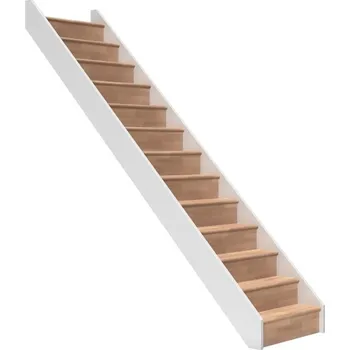 DOLLE PARIS - schody rovné s podstupnicemi, buk-dub lakovaný/bílá (Nášlapy a madlo buk přírodní lakovaný / bočnice a výplně zábradlí bílé.)
