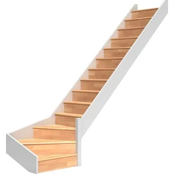 DOLLE PARIS - schody1/4 pravé s podstupnicemi, buk-dub lakovaný/bílá (Nášlapy a madlo buk přírodní lakovaný / bočnice a výplně zábradlí bílé.)