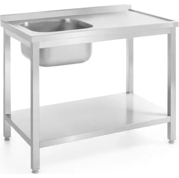 Dílenský stůl Dřezový stůl s policí – přišroubovaný, hloubka 700 mm, HENDI, Profi Line, Vlevo, 1000x700x(H)850mm