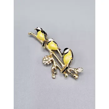 Brož Tři ptáčci na větvičce - romantická brož