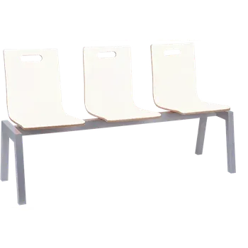 MEGAN PLUS 3, dřevěná lavice do čekárny, 3-sedák, bílá, kostra stříbrná