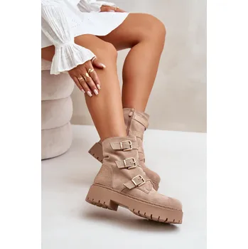 Dámské kozačky Zateplené dámské boty se sponami Tiaeliana Barva: Béžová, Velikost: 39