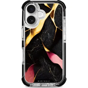 Pouzdro na mobilní telefon Odolný obal Mobiwear MagSafe Elite Bumper - Apple iPhone 16 - D019D Černý a zlatavý mramor (Odolný kryt, pouzdro, obal Mobiwear Elite Bumper na mobil Apple iPhone 16 - D019D Černý a zlatavý mramor, materiál Plast + TPU silikon + kov - zesílená ochrana)