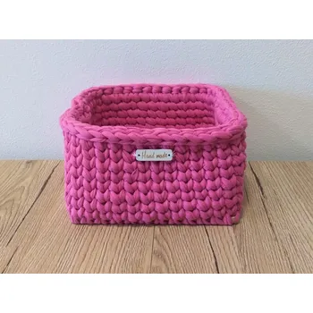 Háčkovaný košík čtvercový 15x15 cm, bavlna, barva růžová