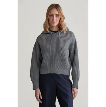 Dámský svetr SVETR GANT RIB KNITTED HOODIE GREY MELANGE